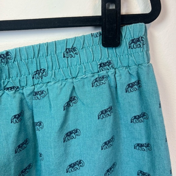 Loft Outlet Women's Linen Blend Skirt Teal All Over Elephant Print Pockets Large - Picture 8 of 11
